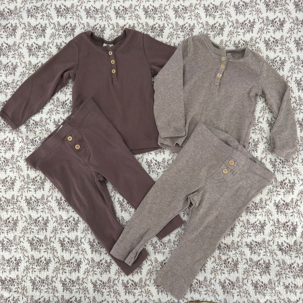 H&M Henley Top Leggings Set Kids 9M Brown Beige Excellent Organic Cotton 4pc
